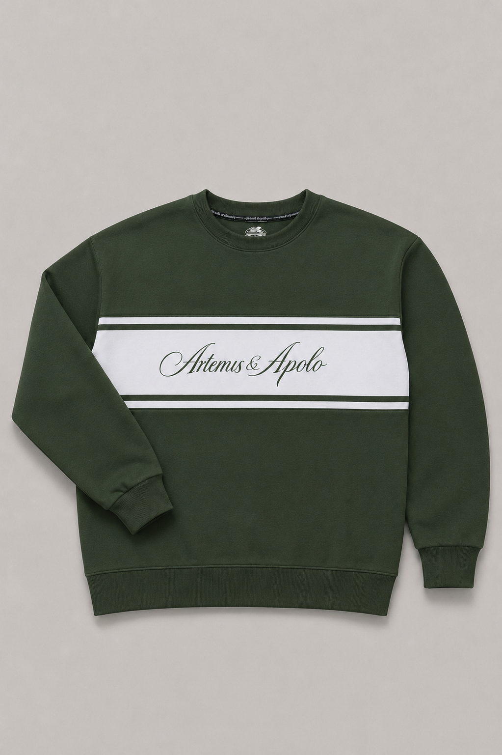 Polerón crewneck verde olivo oversize Artemis & Apolo - streetwear Chile