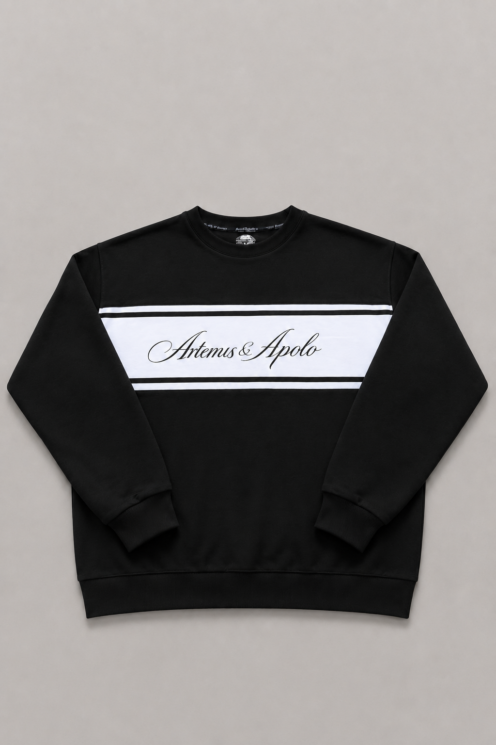 Polerón crewneck negro oversize Artemis & Apolo - streetwear premium Chile