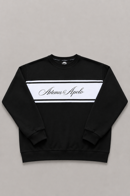 Polerón crewneck negro oversize Artemis & Apolo - streetwear premium Chile
