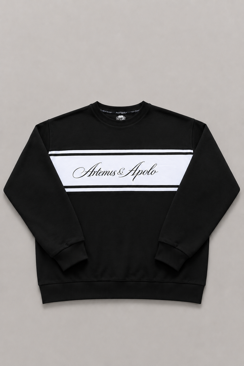 Polerón crewneck negro oversize Artemis & Apolo - streetwear premium Chile