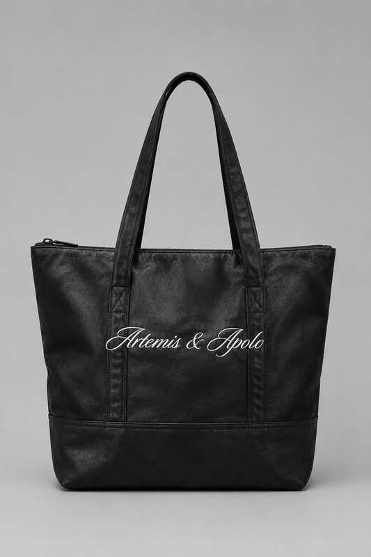 Totebag negra Artemis & Apolo - accesorio streetwear mitología griega Chile