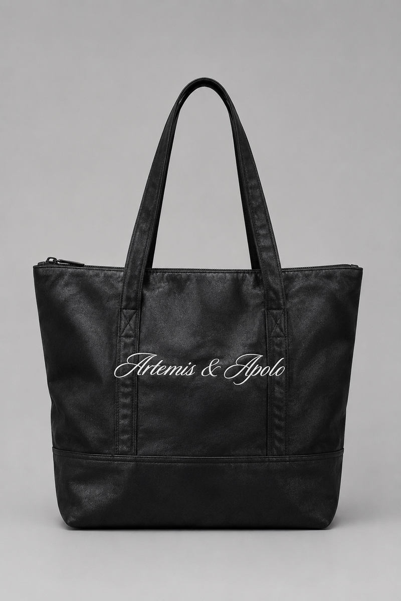 Totebag negra Artemis & Apolo - accesorio streetwear mitología griega Chile