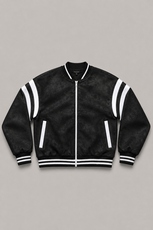 Bomber negra oversize Artemis & Apolo - chaqueta streetwear premium Chile