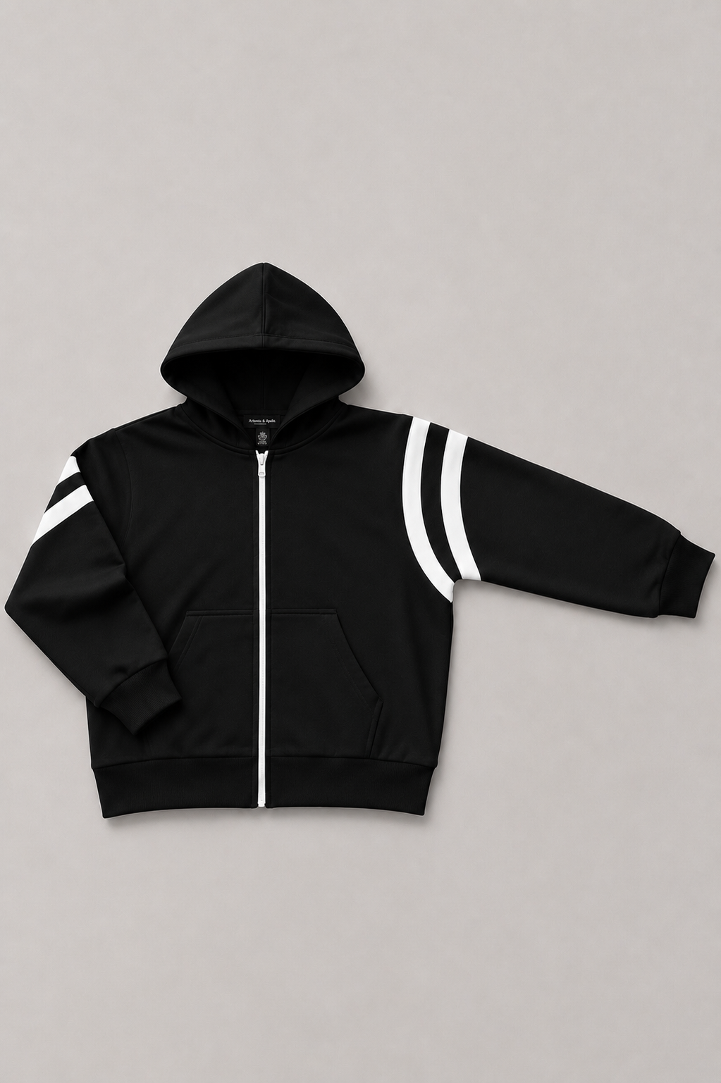 Polerón negro con cierre oversize Artemis & Apolo - streetwear premium Chile