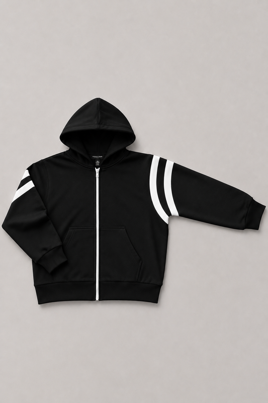 Polerón negro con cierre oversize Artemis & Apolo - streetwear premium Chile