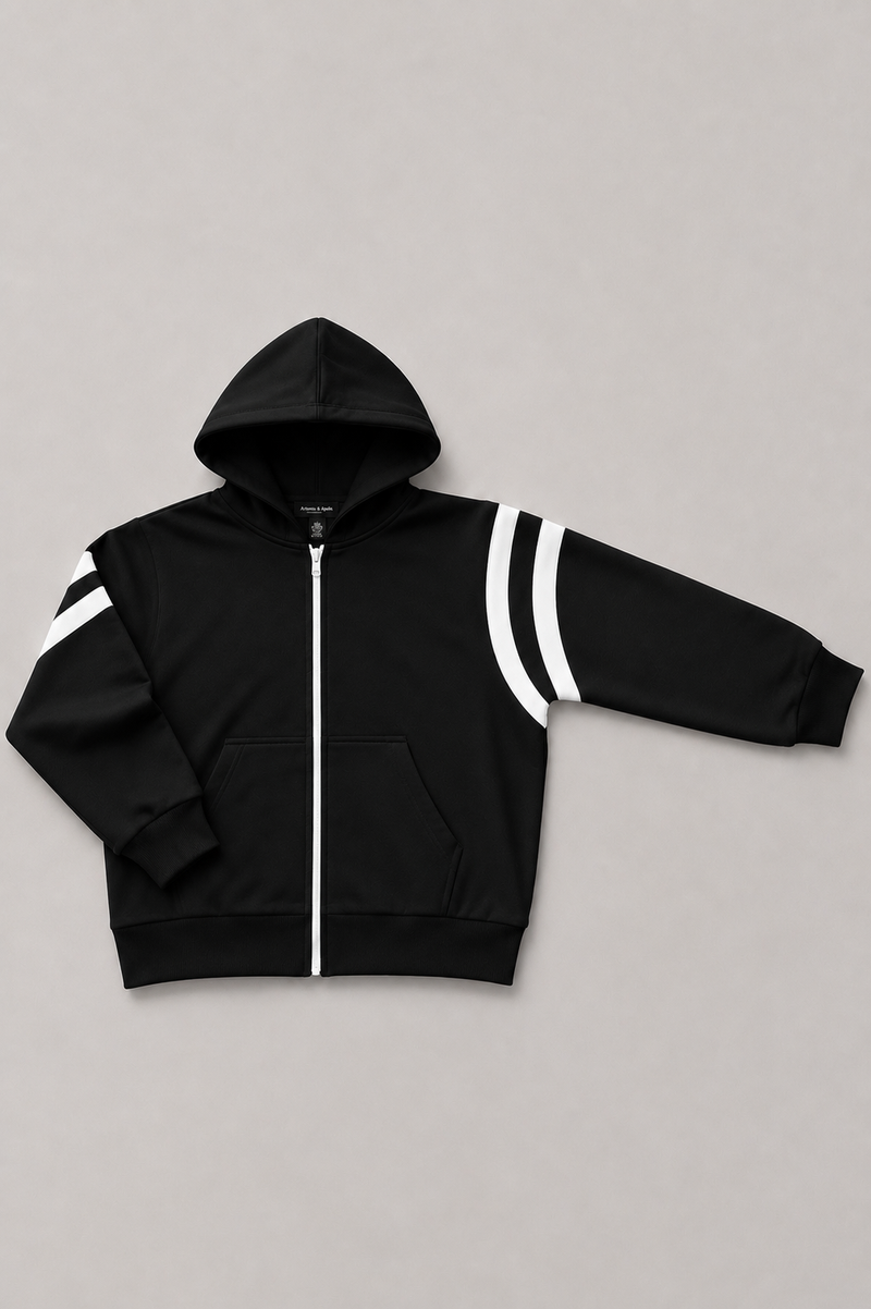 Polerón negro con cierre oversize Artemis & Apolo - streetwear premium Chile