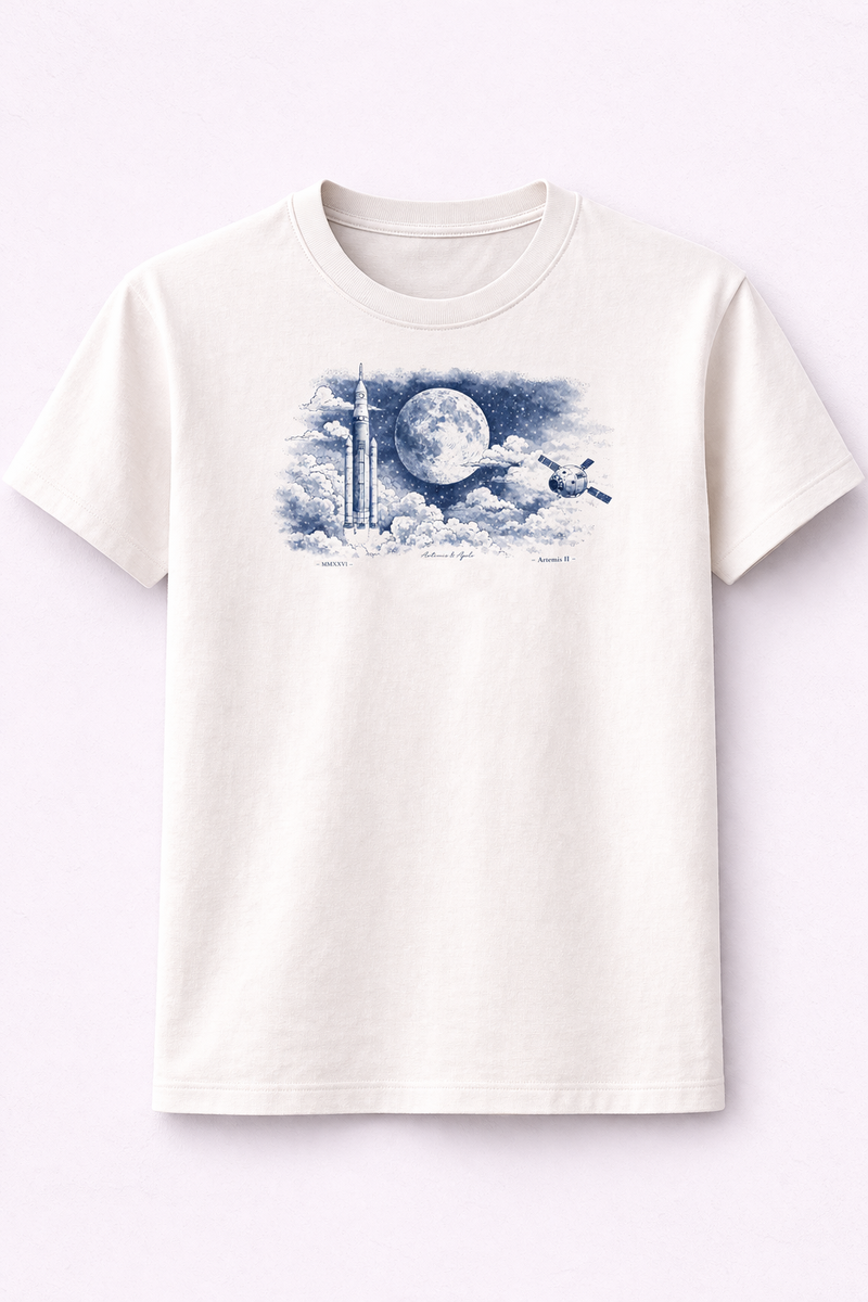 Polera blanca Misión Artemis II Artemis & Apolo - streetwear mitología griega Chile